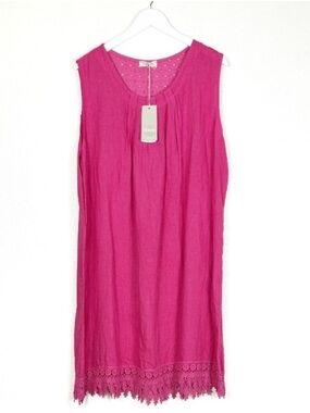 NWT 100% linen hot pink Bellambra crochet trim sun dress size 2X NEW